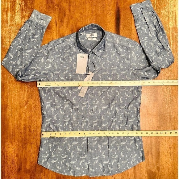 Nwt Men’s Button Down Collar Shirt Paisley Print XL Slim Fit - Picture 3 of 9